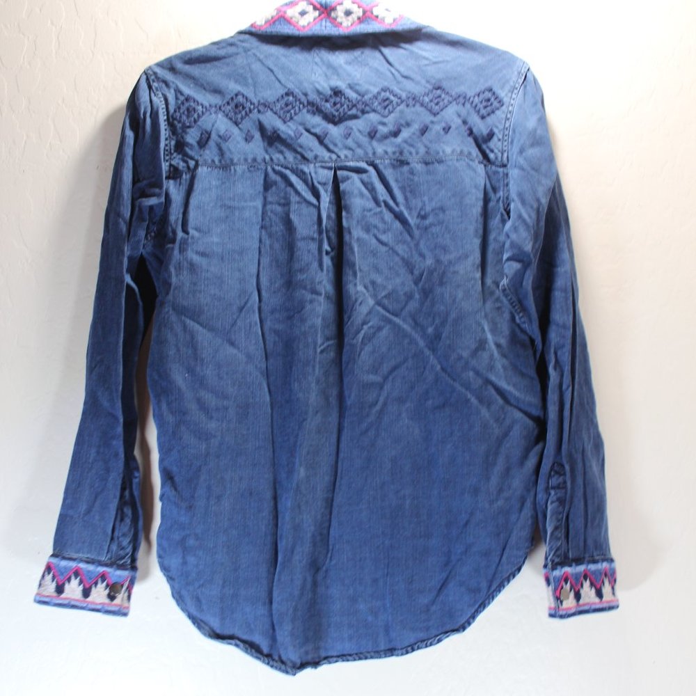 Rails Aztec Socorro Embroidered Chambray Shirt Xs - image 3